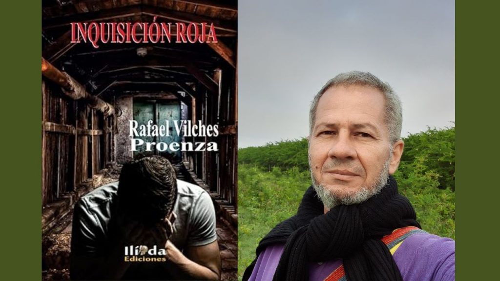 Portada de la novela "Inquisición roja" y su autor Rafael Vilches.