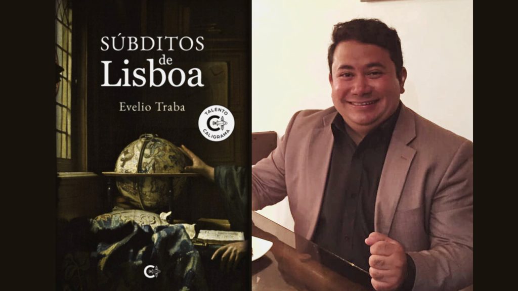 El escritor cubano Evelio Traba y cubierta de su novela "Súbditos de Lisboa" (Editorial Caligrama)