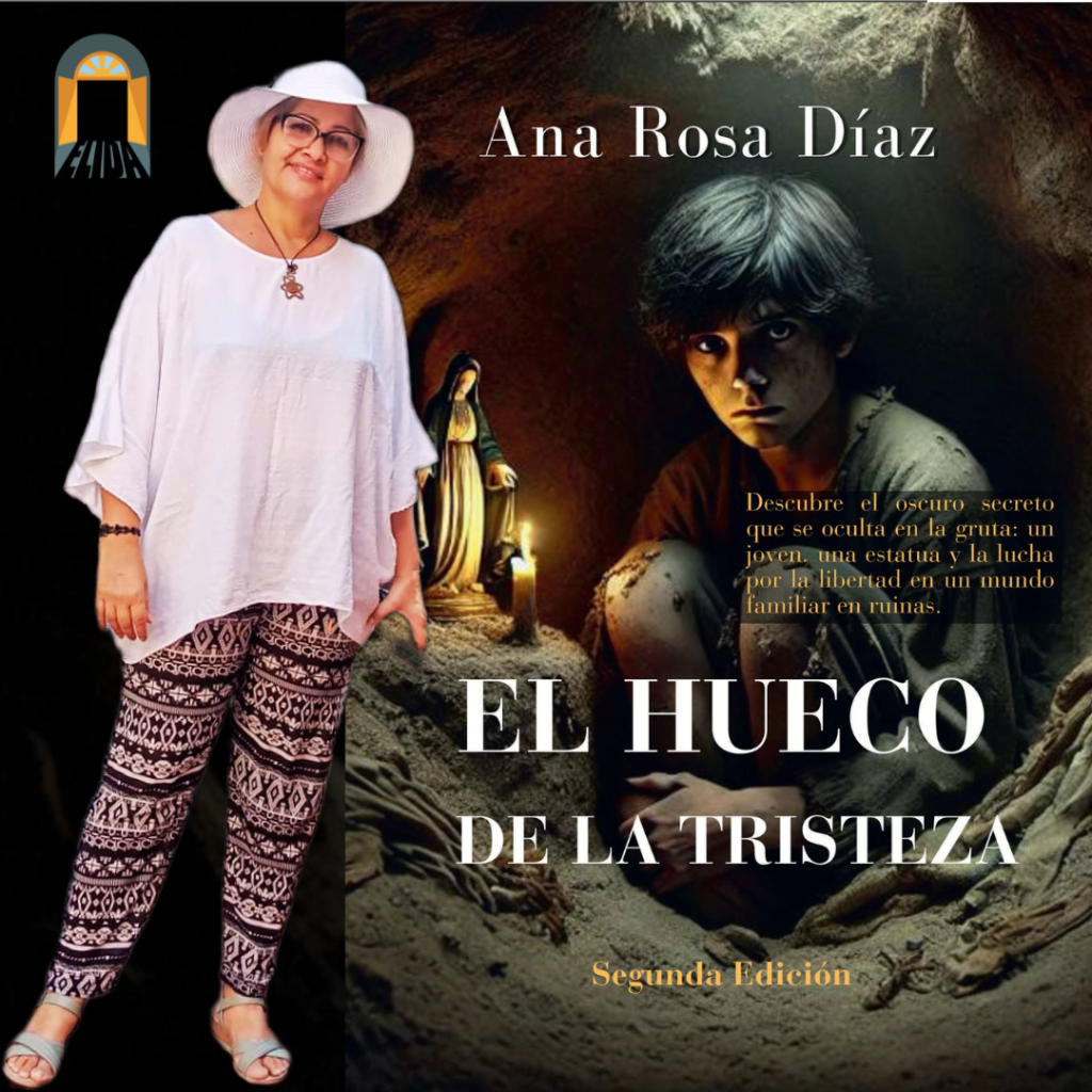 La autora Ana Rosa Díaz y cubierta de su novela "El hueco de la tristeza".